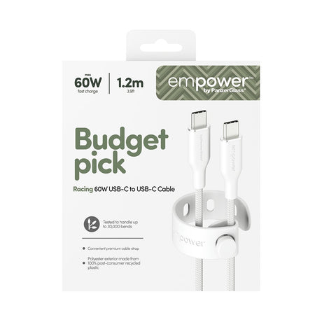 EAN 5715685027628 - PanzerGlass empower™ by ® Racing 60W USB-C to USB-C Cable | USB 2.0 | 1.2M | Silver White cable USB Blanc imagen 3