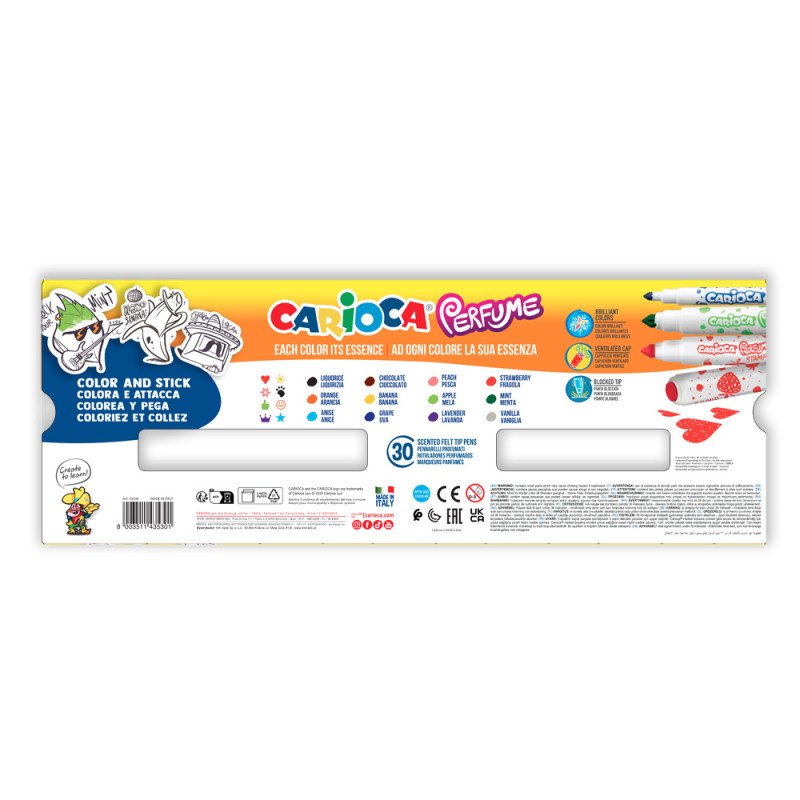 Carioca Pack De 30 Rotuladores Perfumados - Tinta Lavable - Aromas Naturales - Libre De Sustancias Alergenicas - Punta