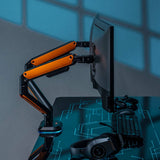 Aisens Soporte De Mesa Rgb Gaming Contrapeso Giratorio E Inclinable Para Monitor/Tv 9kg (3 Pivotes, 2 Brazos) De 17-32, Negro-Naranja
