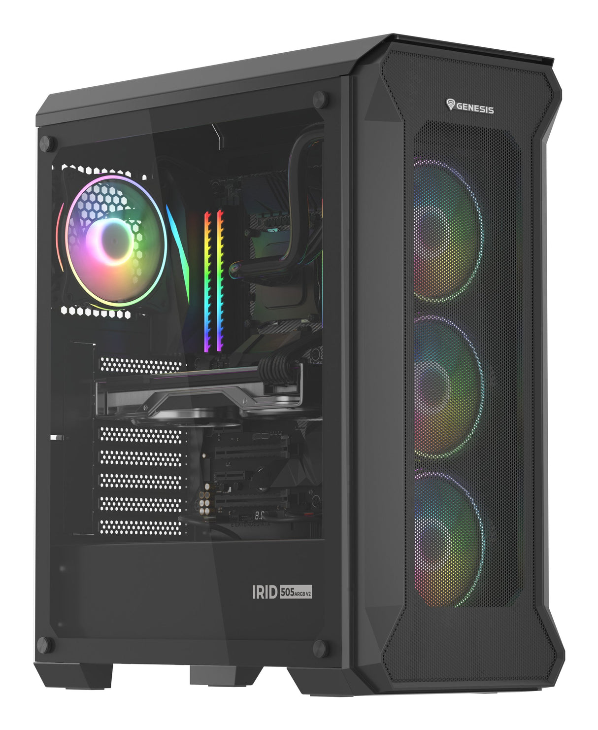 Caja Pc Gaming Genesis Irid 505 Argb Atx 2xusb 3.0 2xusb 2.0 S/F Cristal Templado