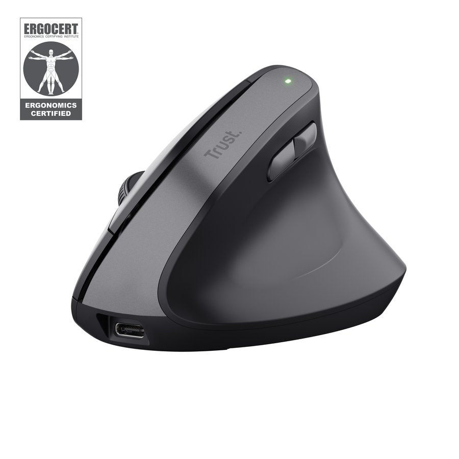 Ratón Trust Yuno Vertical Inalámbrico - Ergonómico - Recargable - Negro