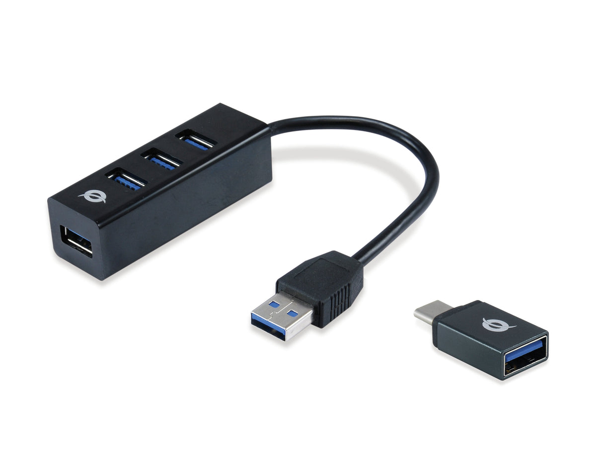 Hub Usb 3.0 Conceptronic Hubbies04b 4 Puertos Usb 3.0 Color Negro Y Adaptador A Usb-C