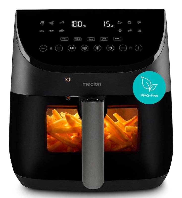Freidora De Aire  Medion X20 Xl (6,6?L, 5 Programas Cárnicos Con Sonda Térmica, Motor Dc Silencioso De 1.700?W, 10 Programas, Sin Pfas, Ilag)