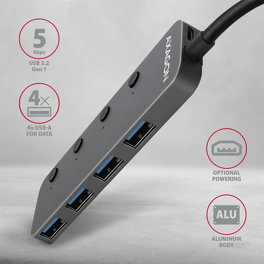 EAN 8595247905642 - Axagon HUE-MSA Superspeed USB-A Switch Hub 4x USB 3.0 aktiv - 20cm schwarz USB 3.2 Gen 1 (3.1 Gen 1) Type imagen 2