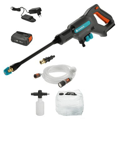 Limpiadora Inalámbrica De Media Presión Gardena Aquaclean 24/18v P4a Premium Set Listo Para Usar (Gris/Turquesa, Batería Li-Ion 2,5ah P4a, Power For All Alliance) 14800-31