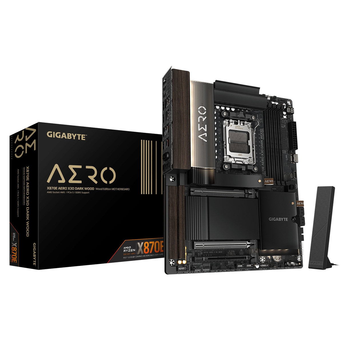 Placa Base X870e Aero X Dk Wood Gigabyte Am5 / Ddr5 Hasta 256gb / 2× Pcie 5.0 + 4× M.2 / Wifi 7 + Lan 5gbe / Atx