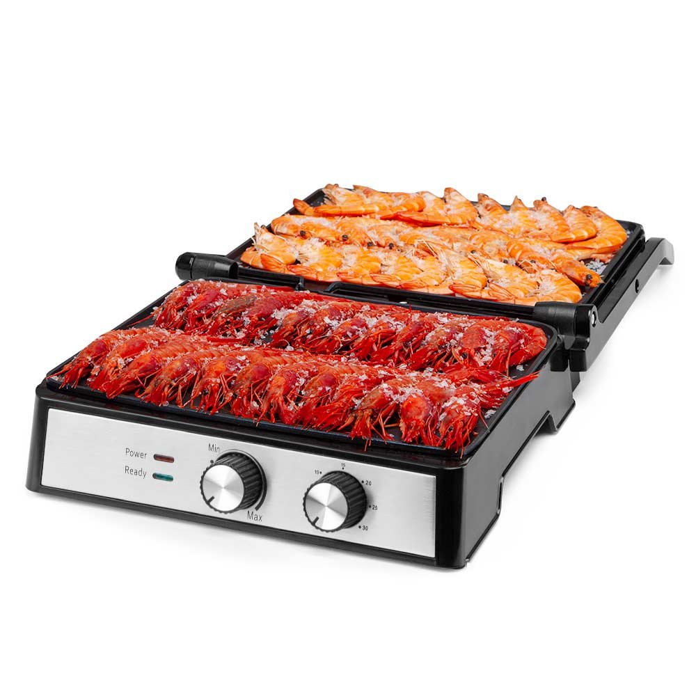 Orbegozo 4580 Grill Multifuncion - Cocina Sin Aceite Con Potencia De 2000w - Amplia Superficie De Coccion Abatible -