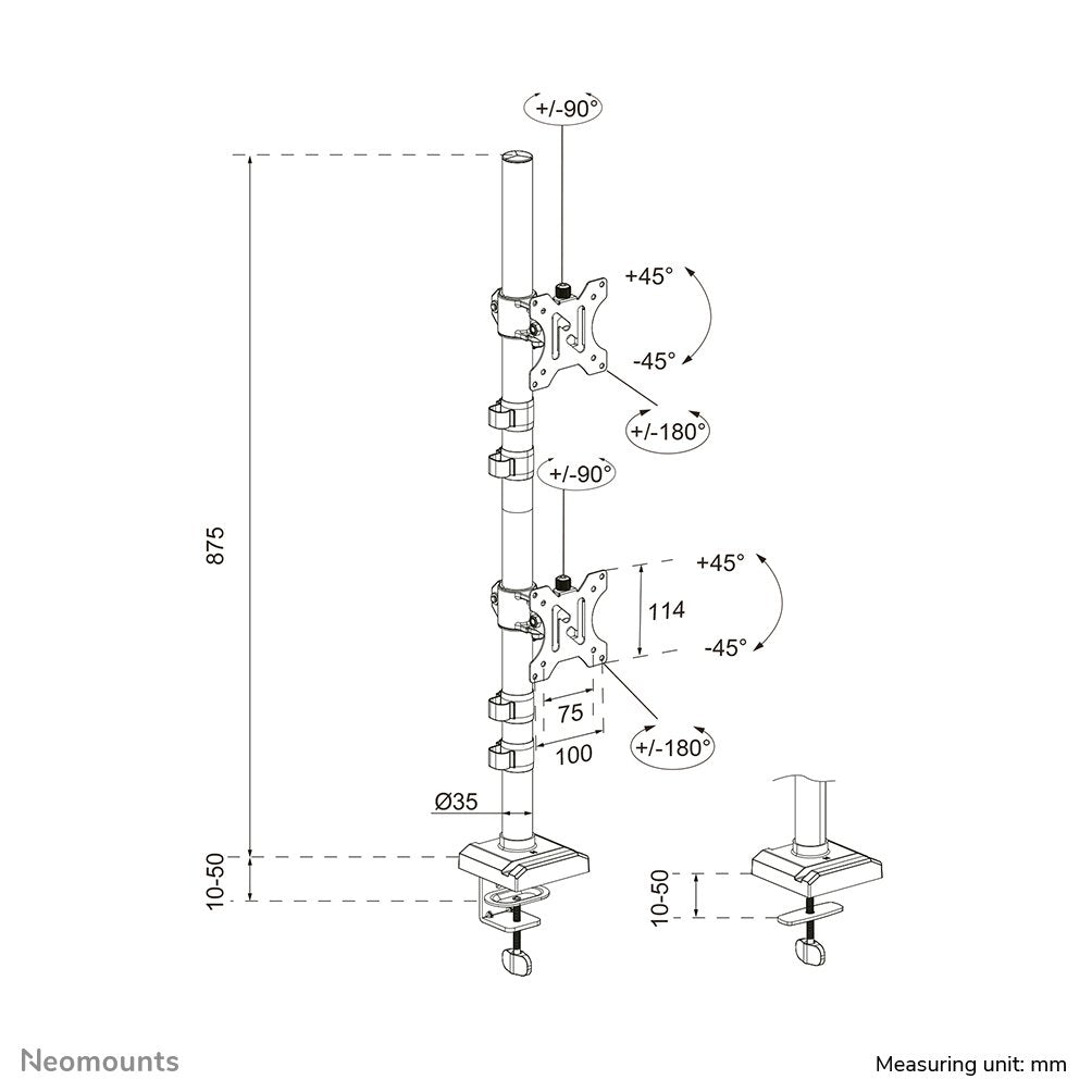 Neomounts Tischhalterung Dual 10-32'' Höv Neig Rojoieren Schwenken