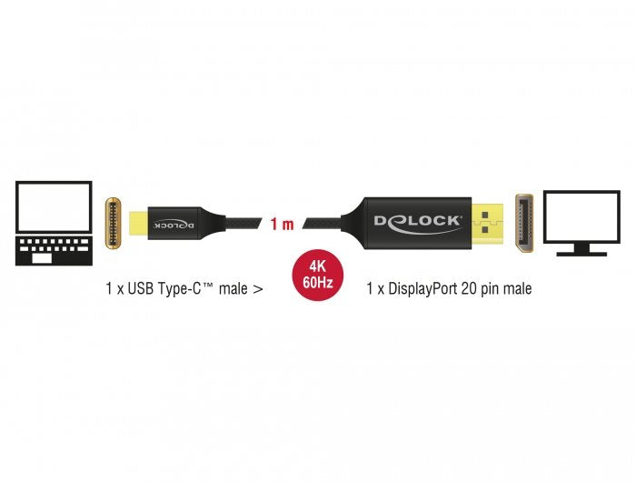 Delock Cable Usb Tipo-C Macho > Dp Macho Dp-Alt Mode 4k 60 Hz 1 M