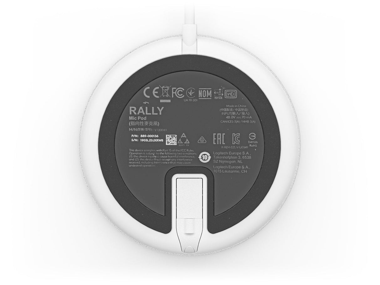 Logitech Base De Microfono Rally - Tecnologia Rightsound - Indicador Led De Silencio - Apto Para Techos - Color Blanco