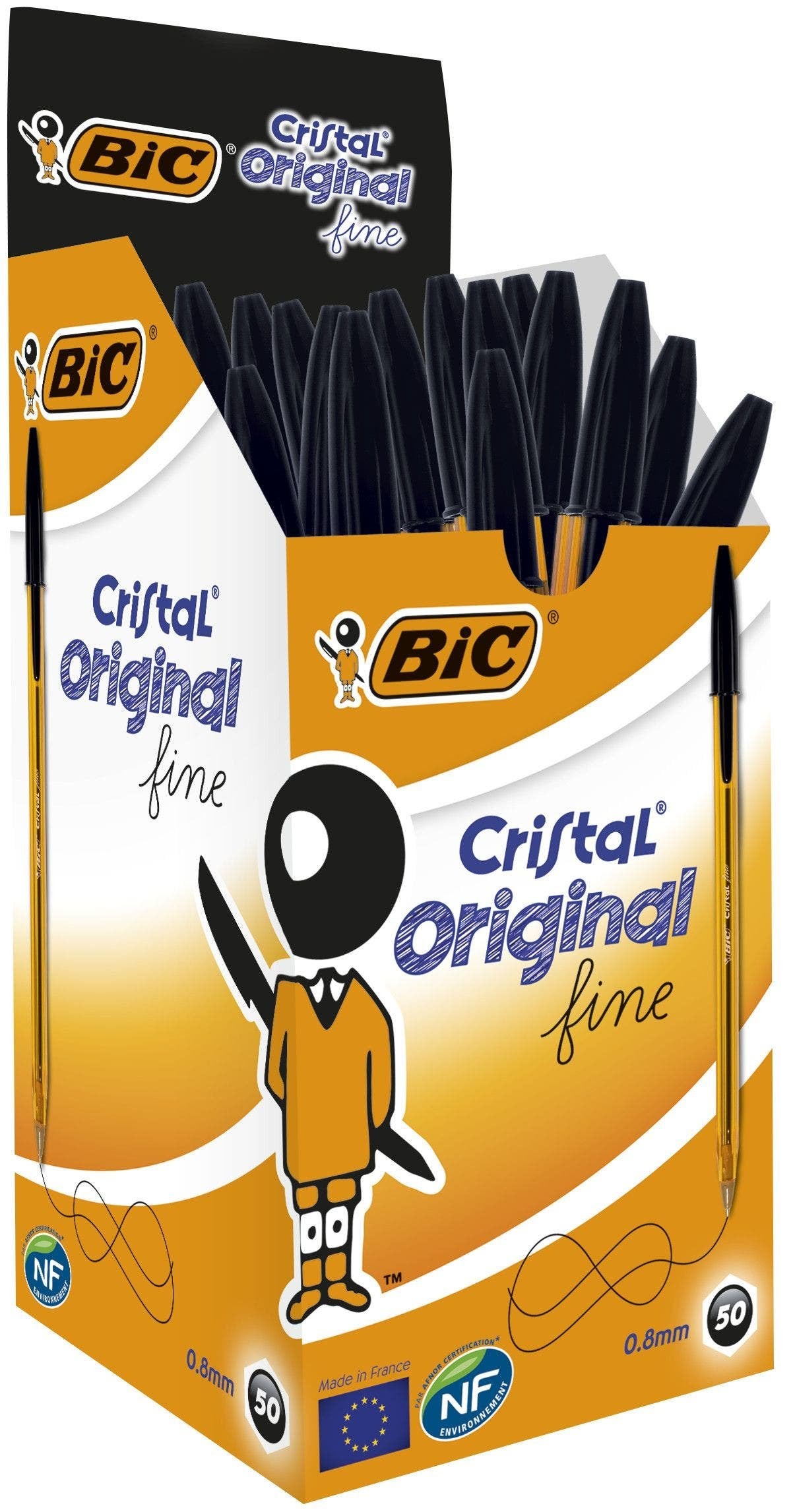 Bic Bolígrafo Cristal Original Fine Negro Caja -50u-