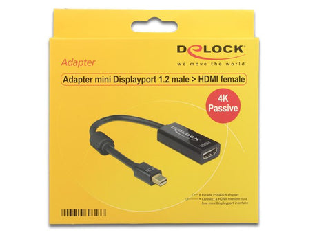 EAN 4043619626137 - DeLOCK 62613 adaptador de cable de vídeo 0,2 m Mini DisplayPort HDMI tipo A (Estándar) Negro imagen 1