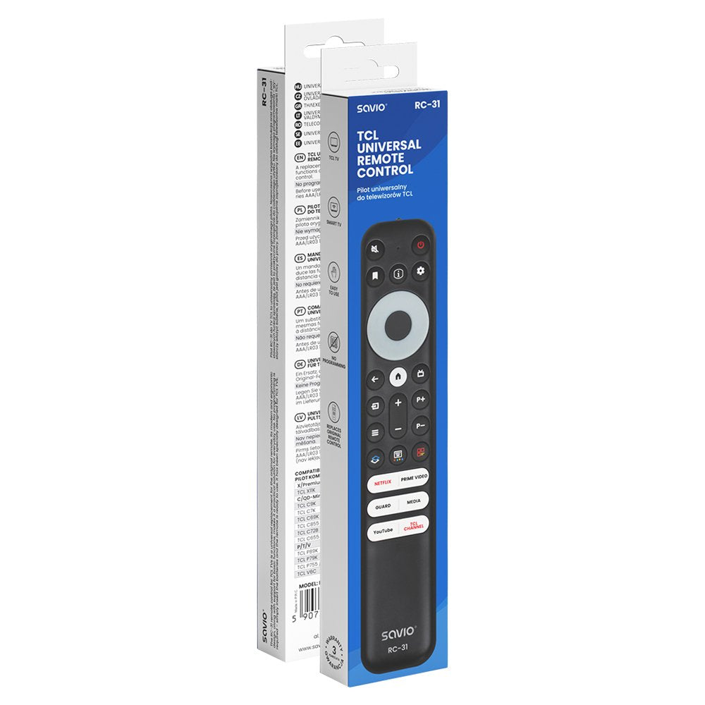 Savio Rc-31 Mando A Distancia Universal/De Repuesto Para Tv Tcl  Smart Tv