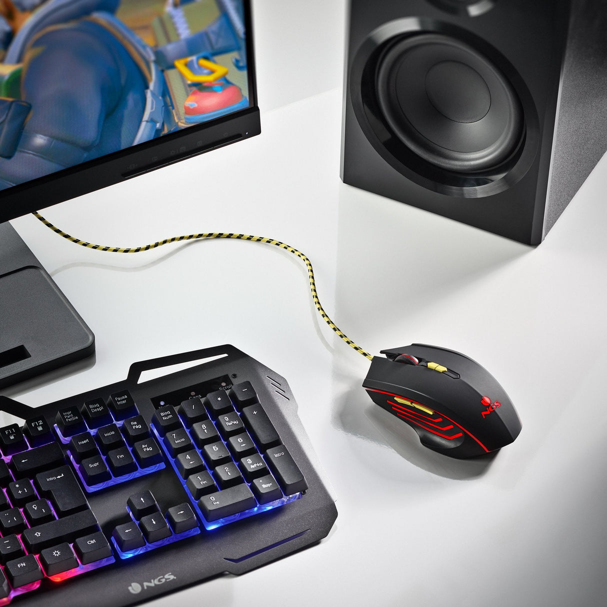 Ngs Gmx-123 Raton Gaming Con Cable - 800/1200/2400/3200dpi - Luz Led - 6 Botones - Cable 1.8m - Color Negro