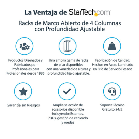 EAN 0065030858519 - StarTech.com 4POSTRACK25U armario rack Rack o bastidor independiente Negro imagen 8