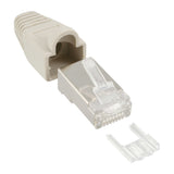 100 Conectores Inline Rj45 8p8c Blindado Con Enhebrador + Protección Contra Dobleces Gris 100 Uds.