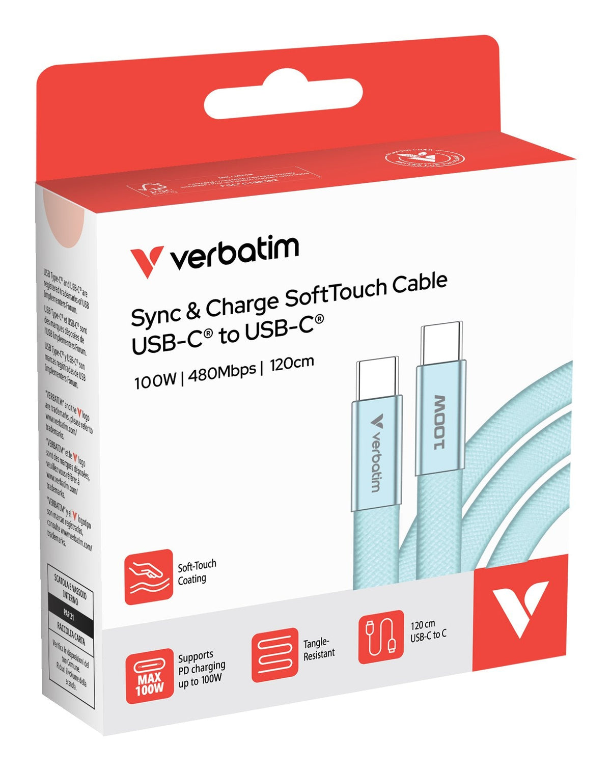 Verbatim Sync & Charge Usb-C To Usb-C 100w 120cm Blue