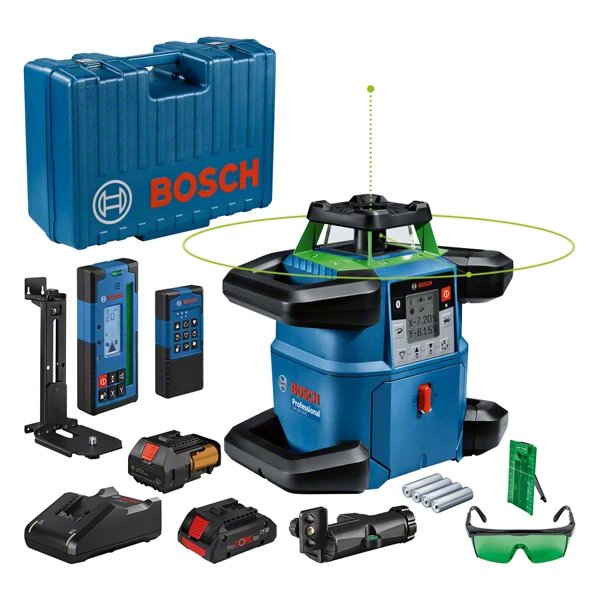 Láser Giratorio Inalámbrico Bosch Professional Grl 650 Cvhg Professional, 18 Voltios, Con Soporte Azul, Batería Procore18v 4,0 Ah, Estuche, Línea Láser Verde 0601061v00