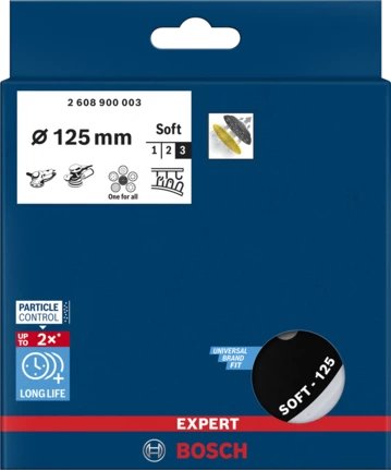 Almohadilla De Soporte Universal Multiagujero Bosch Expert, Blanda, Ø125 Mm, M8+5/16", Plato Lijador (Negro, Para Lijadoras Excéntricas)