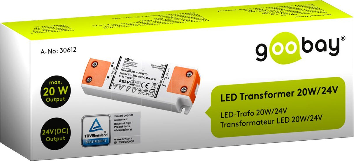 Transformador Led De 24 V (Cc), 20 W 
Para Led De Hasta 20 W De Carga Total Y Tensión Continua De 24 V (Cc)