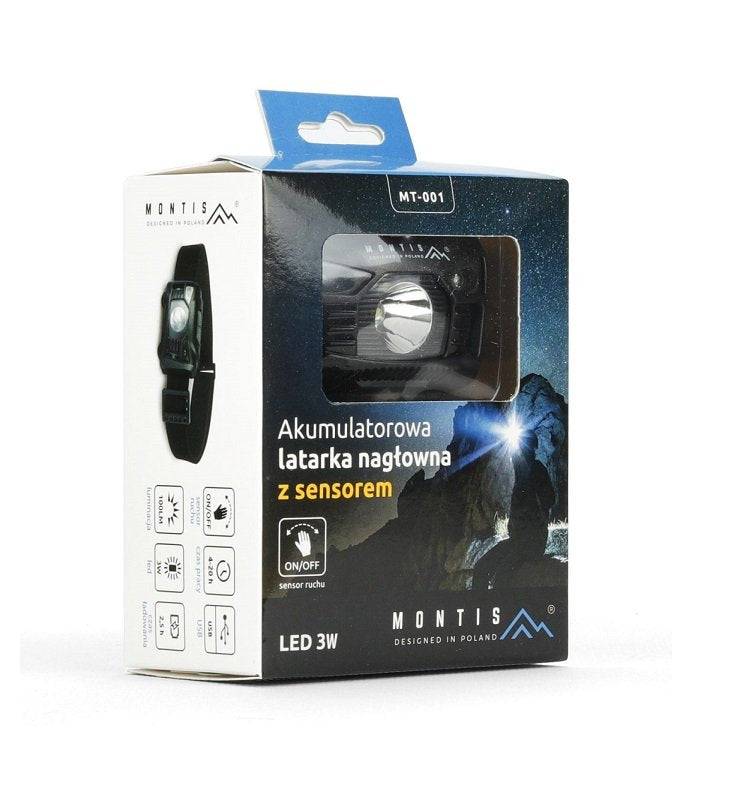 Linterna  Montis Akumulatorowa Latarka Naglowna Z Sensorem Mt001 Negro Con Diadema Led