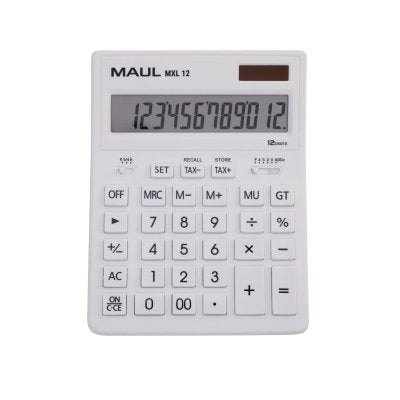 Maul Calculadora Bolsillo Mxl 12  Pantalla Grande De 12 Dígitos  Calculadora Grande Con Funciones Comerciales  Calculadora Con Batería Y Energía Solar  20,5 X 15,5 X 3,5 Cm  Blanco
