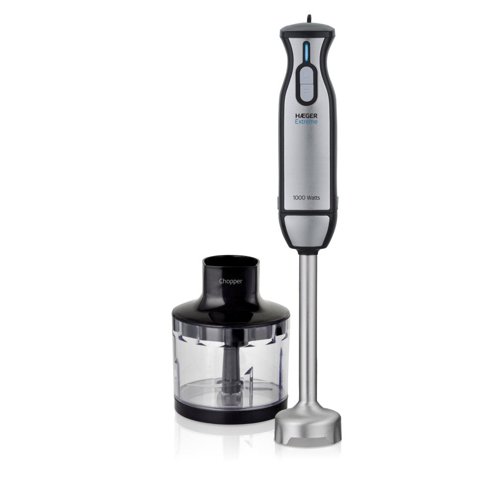 Batidora Haeger Extreme Chopper 1000w 2 Interruptores Toque Fácil/Suave  Eje Desmontable Pie Acero Inox Incluye Picadora Alimentos