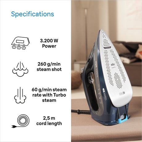 EAN 8021098002938 - Braun TexStyle 9 0127409002 plancha Plancha a vapor EloxalPlus soleplate 3200 W Azul oscuro imagen 8