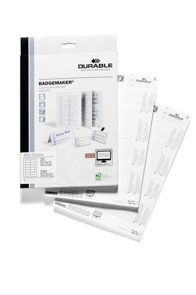 Insertar Carteles Durable Badgemaker 40x75mm 240 Piezas Blanco