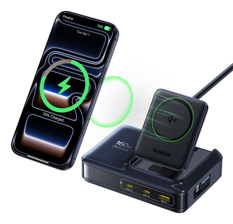 Baseus Nomos Nh21 4-In-1 Desktop Charging Station With Retractable    Cable 3c+U 160w Eu Cosmic Black