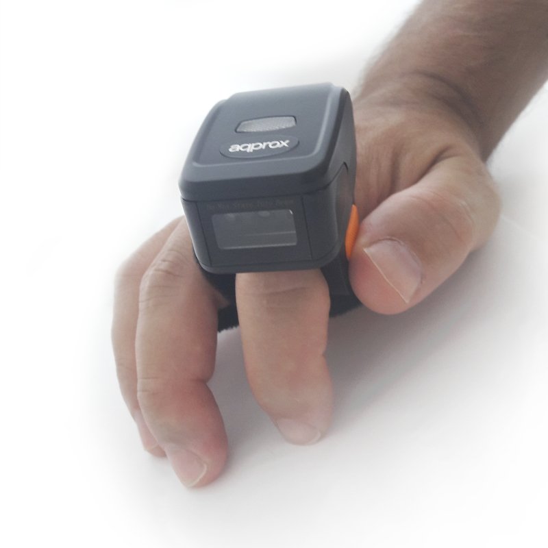Lector De Códigos De Barras Para Dedo Approx Appls12r 1d Bluetooth/Rf 2.4ghz Disparo Manual Bat. 380mah Negro/Naranja