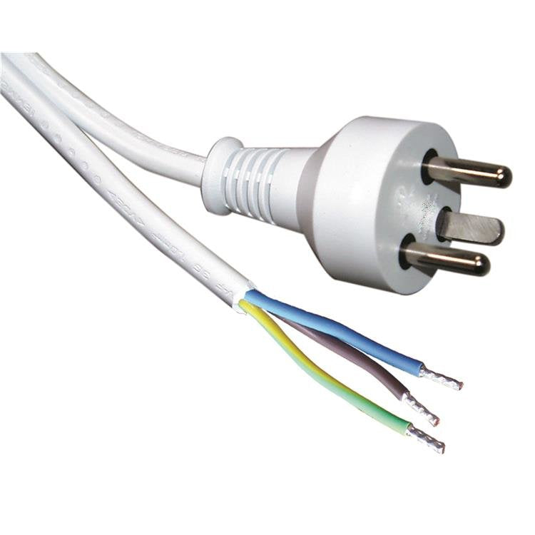Roline Power Cable Open End. K Plug. White. 5.0m
