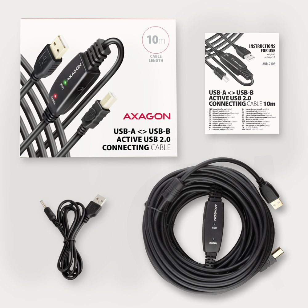 Axagon Adr-210b Aktives Usb 2.0 Verbindungscable, Usb-A Auf Usb-B - 10m