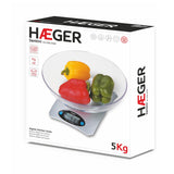 Báscula De Cocina Haeger Santini Hasta 5000g Precisión 1g Lcd Fácil Visionado Función Tara Bol Medidor En Cristal