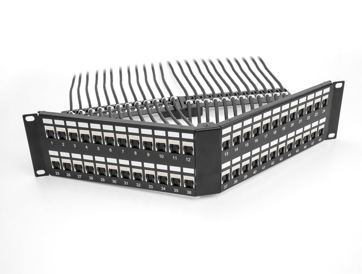 Delock 19 Keystone Patchpanel 48 Port Mit Entlastungsschiene 2 He Gewinkelt Schwarz