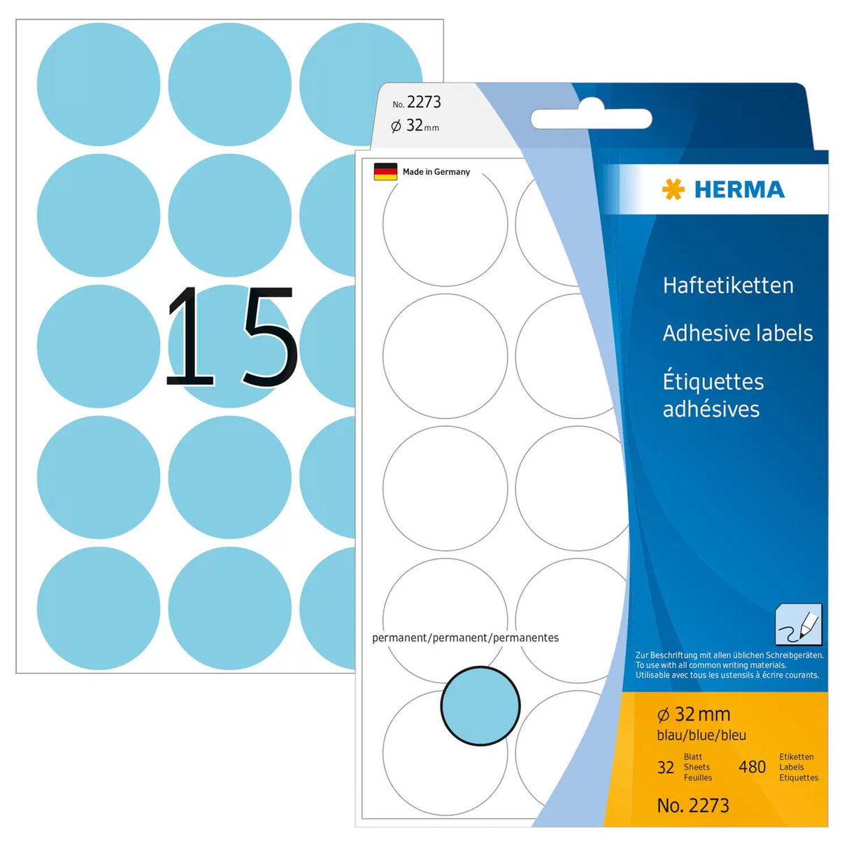 EAN 4008705022736 - HERMA 2273 etiqueta autoadhesiva Círculo Azul 480 pieza(s) imagen 1