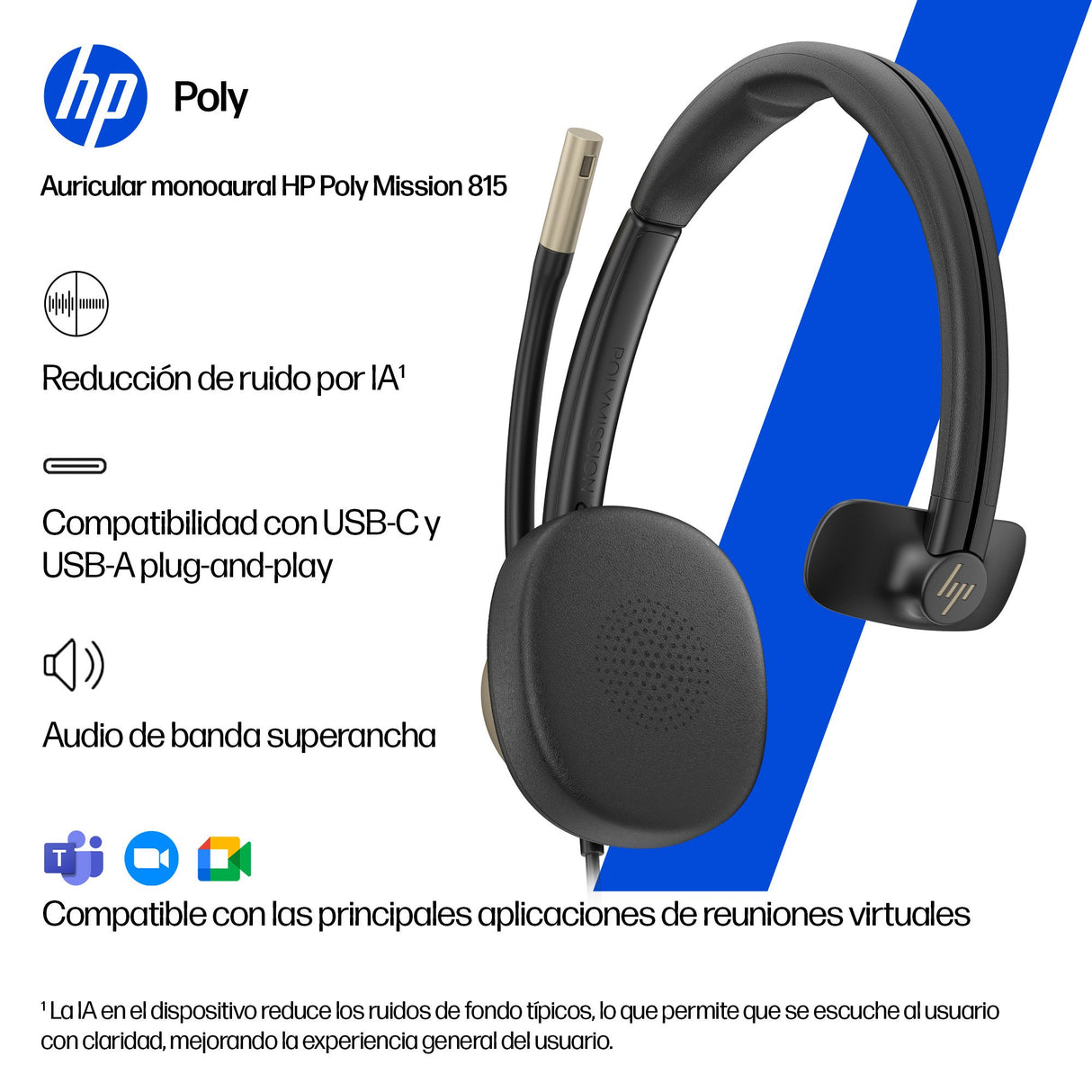 EAN 0199251821813 - HP Poly Mission 815 Monaural USB Wired Headset Alámbrico Diadema Negro imagen 5