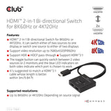 Club3d Hdmi Switch 2-In-1 Bidirektional 8k60hz 4k120hz Uhd Retail