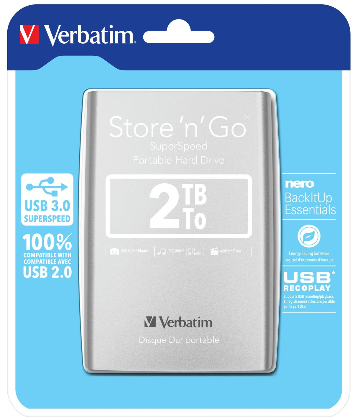 Disco Externo Hdd Verbatim Hd 2.5\1 2tb Usb 3.0 Plata 53189