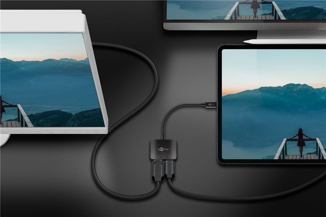 Adaptador De Cable De Vídeo Goobay 60172  0,15 M Usb Tipo C Hdmi + Displayport Negro