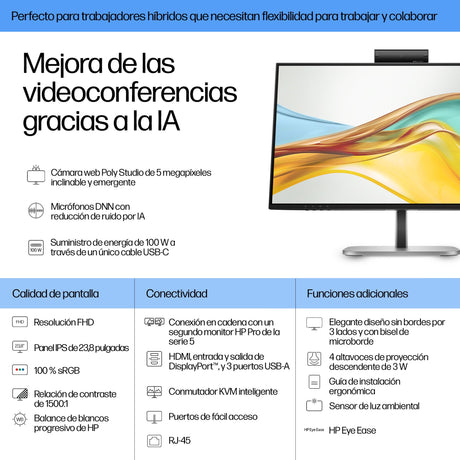EAN 5715063749463 - HP Series 5 Pro 23.8 inch FHD USB-C Conferencing Monitor - 524pm pantalla para PC 60,5 cm (23.8") 1920 x  imagen 3