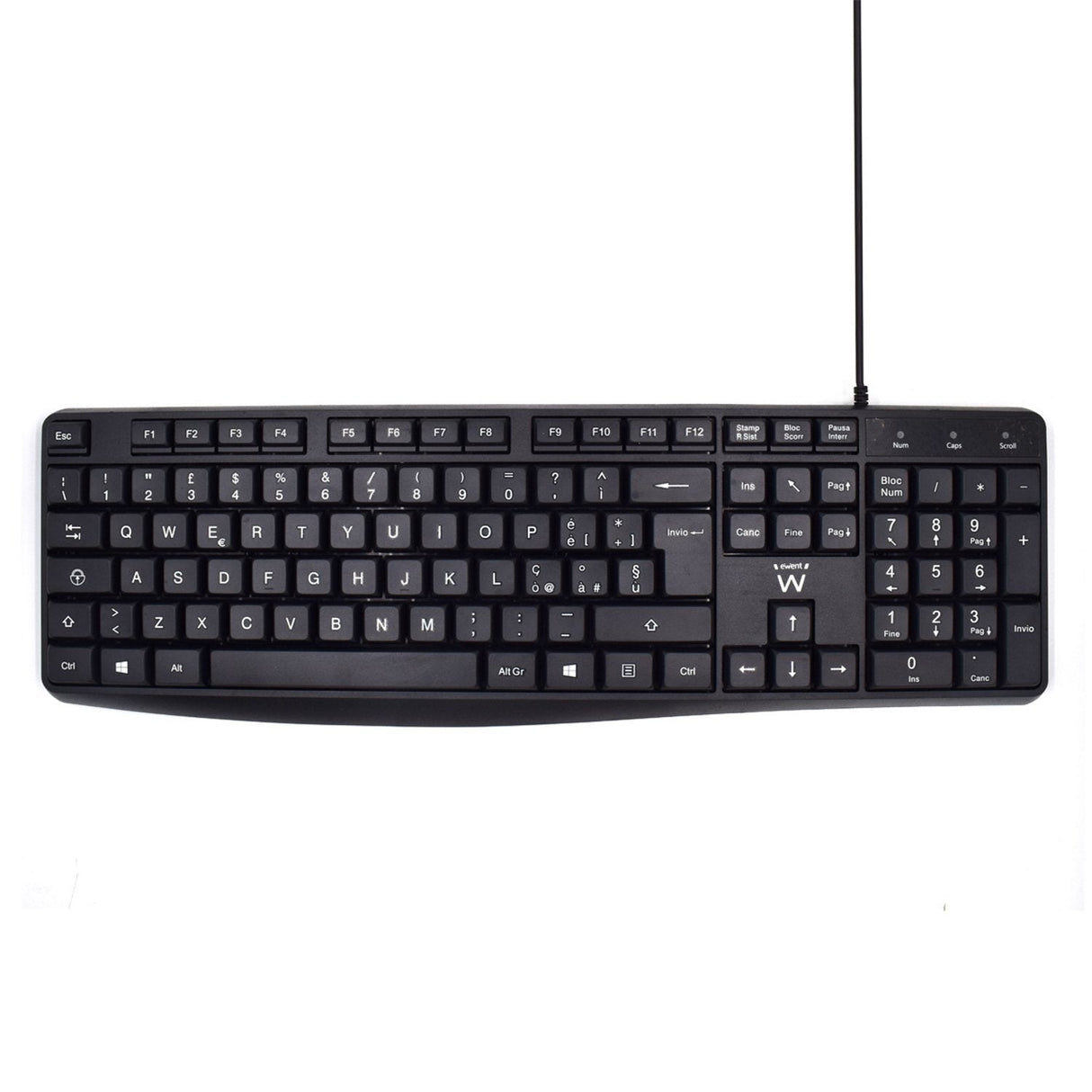 Ewent Teclado Con Cable Usb - Disposicion Italiana Qwerty It - Cable De 1.35m - Teclas De Bajo Perfil Y Silenciosas -