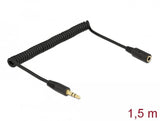 Delock Spiralcable Verlängerung 3,5 Mm 3 Pin Klinkenstecker Zu Klinkenbuchse 1,5 M Schwarz