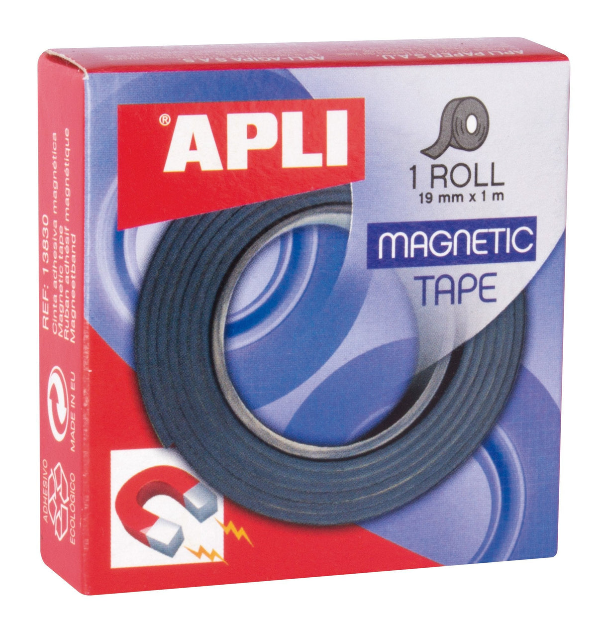 Apli Cinta Adhesiva Magnetica 19mm X 1m - Facil De Cortar Y Pegar - Ideal Para Manualidades Y Organizacion - Negra