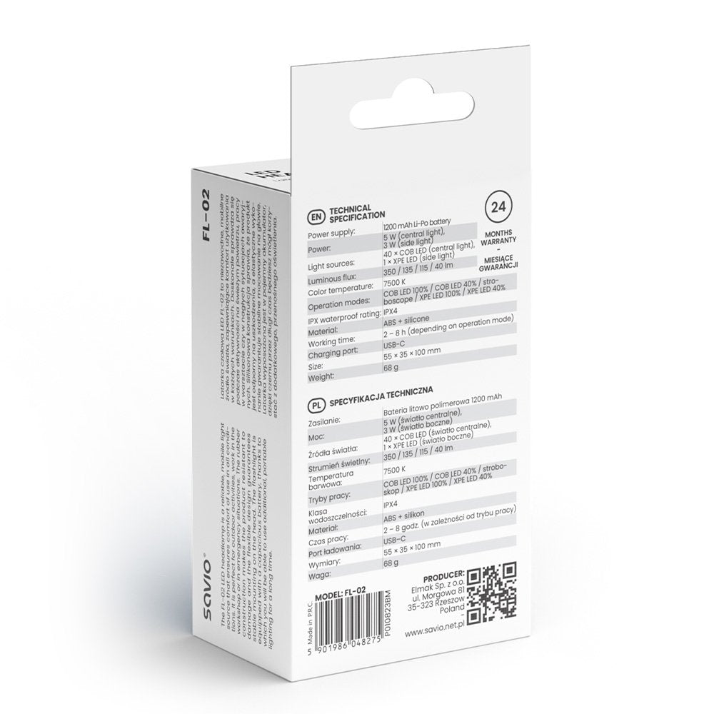 Savio Fl-02 Faro Led Con Sensor De Movimiento, Usb-C, 350 Lm, Alcance 80m