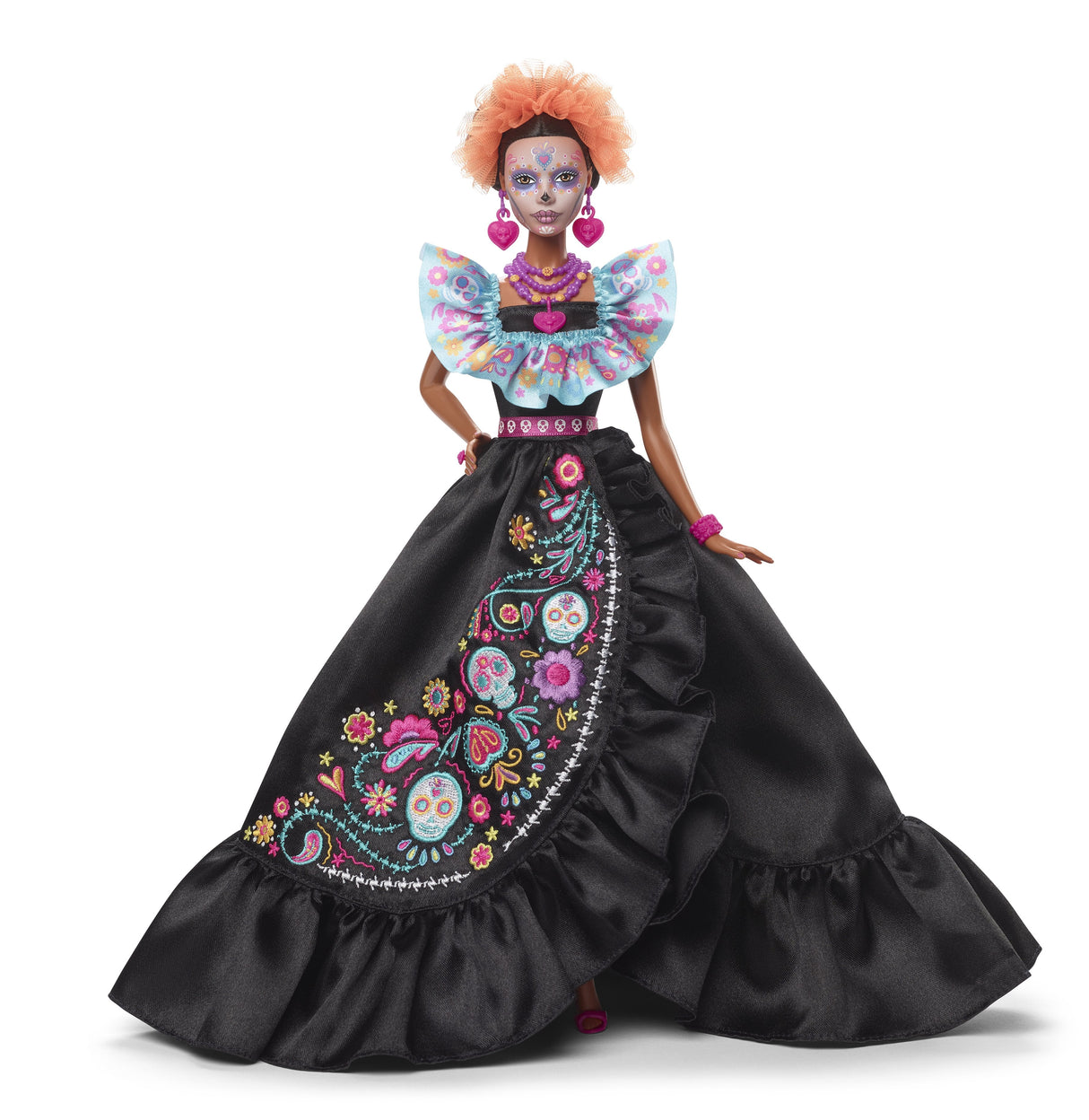 Muñeca Mattel Barbie Signature Día De Muertos 2024 Coleccionable Con Vestido Negro Con Volantes Hrm72