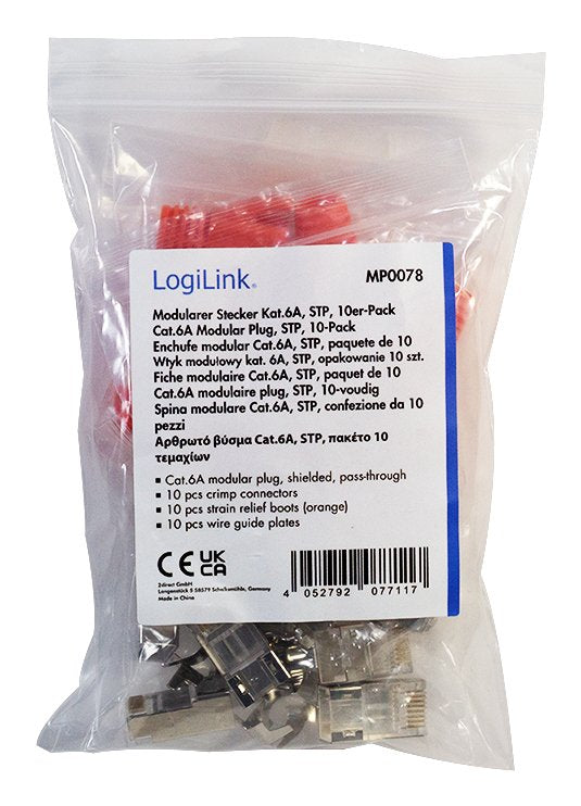 Logilink Modular Plug Rj45 Cat.6a Stp, Pass Through, 10-Pack