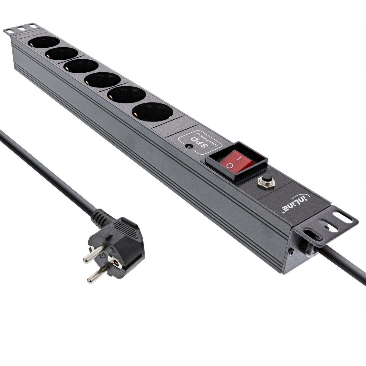 Regleta Inline De 19", 6 Vías, Protección Contra Sobretensiones Y Sobrecargas, Interruptor