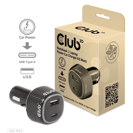 EAN 8719214472795 - CLUB3D USB KFZ-Ladegerät 1xUSB C A 63W 12/24V retail imagen 1