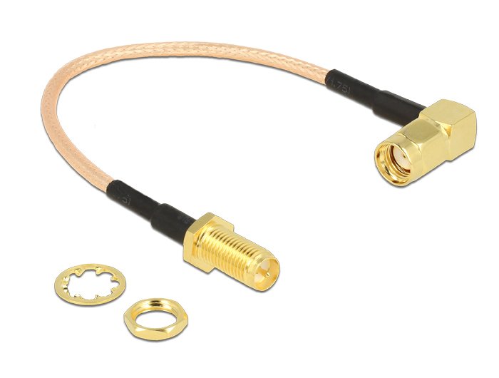 Delock Antennencable Rp-Sma Stecker 90° > Rp-Sma Buchse Zum Einbau Rg-316 16 Cm